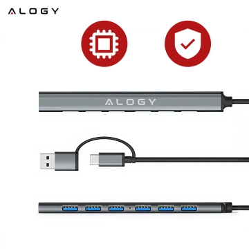 Hub 7w1 USB-C z USB 3.0 do 7x USB-A (1x3.0 + 6x2.0) – Alogy MultiHub™ Do Notebooka Laptopa