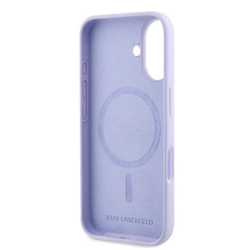 Etui Karl Lagerfeld do iPhone 16 6.1" Fioletowy MagSafe Hardcase Silicone Karl&Choupette Ring 