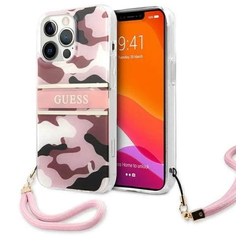 Guess GUHCP13XKCABPI iPhone 13 Pro Max 6,7" różowy/pink Hardcase Camo Strap Collection