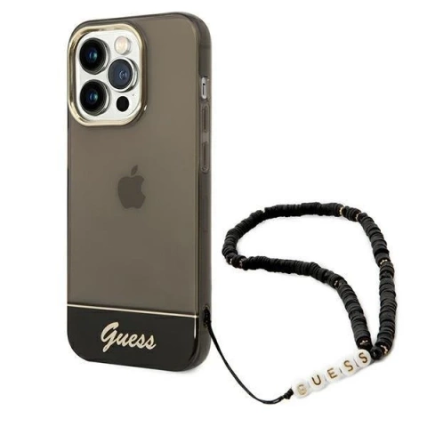 Etui Guess GUHCP14LHGCOHK do Apple iPhone 14 Pro 6,1" czarny/black hardcase Translucent Pearl Strap