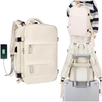 Damen-Reise-Laptop-Rucksack für Koffer, Gepäck, Flugzeug, Arbeit, Schule, 45 x 30 x 20 cm, Alogy Beige