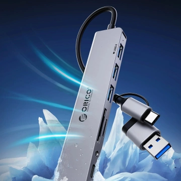 Hub USB Orico YSA8-U3 8w1 USB-C/A SD Audio Szary