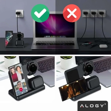 Kabelloses induktives Ladegerät 3in1 Qi 3.0 Fast für Samsung S22 S23 S24 Galaxy Watch Buds Station schwarz