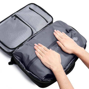 Bange Wasserdichter Laptop-Rucksack für Städtetrips, 46 x 30,5 x 20 cm, erweiterbar für Flugreisen, für Damen und Herren, mit Vakuumfach und Vakuumpumpe, Schwarz