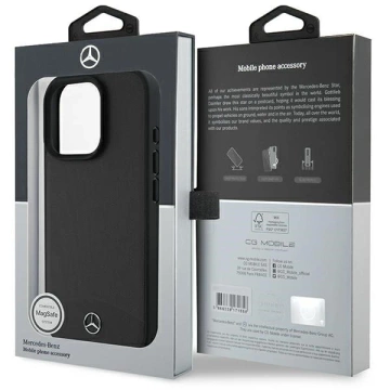 Etui Mercedes do iPhone 16 Pro Max 6.9" Czarne MagSafe Hardcase Textured And Plain Leather 
