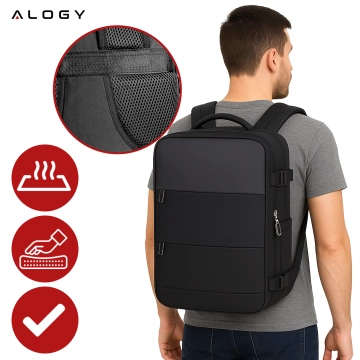 Alogy Unisex Schwarz Herren Damen Reise-Laptop-Rucksack für Koffer Gepäck für Flugzeug Arbeit Schule 45x30x20cm