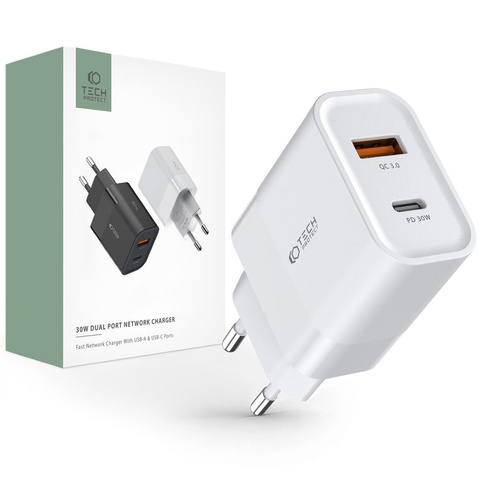 Ładowarka sieciowa C30W 2-Port USB-C - USB PD30W/QC3.0 White
