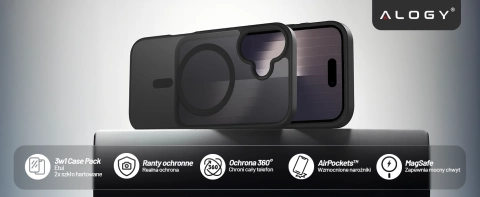 Zestaw 3w1 Etui Hybrydowe MagSafe + 2x Szkło Hartowane do Apple iPhone 17, Wzmocniona Ochrona, Odporne i Precyzyjnie Dopasowane, Alogy 3in1 Case Pack™ – Czarne