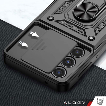 Etui do Samsung Galaxy A35 5G pancerne Slide Case Ring obudowa ochrona aparatu Camshield Alogy czarne