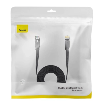 Przewód Baseus Speed Six kabel sieciowy płaski RJ45 1000Mbps 15m czarny (WKJS000301)