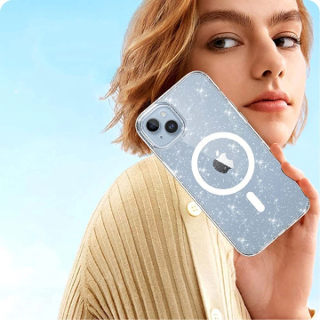 Schutzhülle Flexair Hybrid für MagSafe für Apple iPhone 15 Glitter Clear