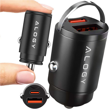 Ładowarka samochodowa USB QC 4.0 + USB-C typ C PD 30W szybka mocna do telefonu Alogy Car czarna