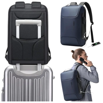 Bange Wasserdichter Diebstahlsicherer Rucksack für 15,6"-Laptops, ideal für Stadtreisen, 48 x 30 x 16 cm, für Arbeit und Flugreisen, für Damen und Herren, mit USB-Anschluss und Zahlenschloss, Marineblau
