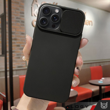 Hülle für iPhone 15 Pro Max Slide Case mit Objektivschutz Kameragehäuse Mattschwarz Alogy Soft Matt Glass