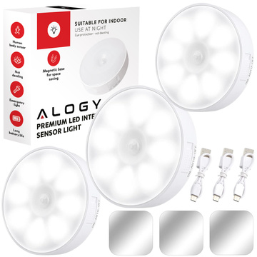 3x Lampka lampa LED czujnik ruchu zmierzchu nocna Alogy Sensor Light Bezprzewodowa oświetlenie meblowe Światło białe 6000k