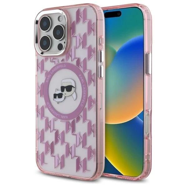 Karl Lagerfeld Hülle für iPhone 16 Pro Max 6,9" Rosa MagSafe IML Monogramm Karl