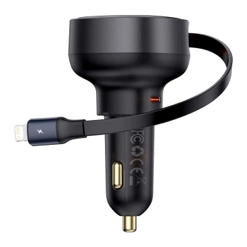 Baseus Retractable 55W Ładowarka Samochodowa USB-C + Lightning 70 cm