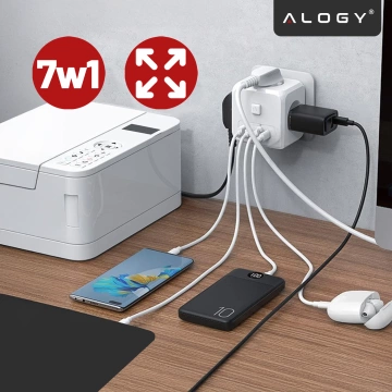 Rozgałęźnik sieciowy rozdzielacz Ładowarka adapter złodziejka 3 gniazdka EU 3x USB + USB-C C 7w1 Alogy Biały
