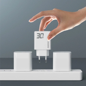 Ładowarka sieciowa GaN Dudao A30EUL 30W USB-A / USB-C + kabel USB-C - Lightning - Biała