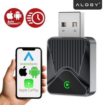Adapter Bezprzewodowy Apple CarPlay i Android Auto do Auta, Plug & Play z Portem USB-A + Przejściówka USB-C, Szybkie Połączenie i Stabilna Transmisja, Alogy DriveLink™