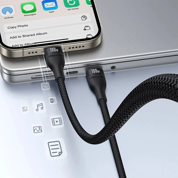 Kabel 3w1 Baseus 100W USB-C/USB-C/Lightning 1,5m LED Czarny