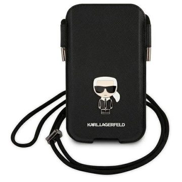 Karl Lagerfeld Handtasche KLHCP12MOPHKMK 6.1" schwarz/schwarz Hardcase Saffiano Ikonik Karl`s
