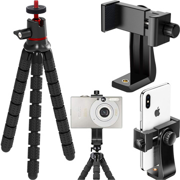 Elastyczny statyw do zdjęć mini tripod giętki na aparat kamerę telefon 1/4" trójnóg Octopus czarny + uchwyt do telefonu