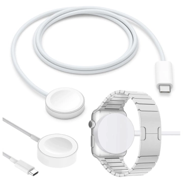 Kabel ładowarka indukcyjna Qi do Apple Watch – magnetyczna, złącze USB-C Type-C, szybkie i stabilne ładowanie, długość 1m 100cm, Alogy WatchCharge™ Biała