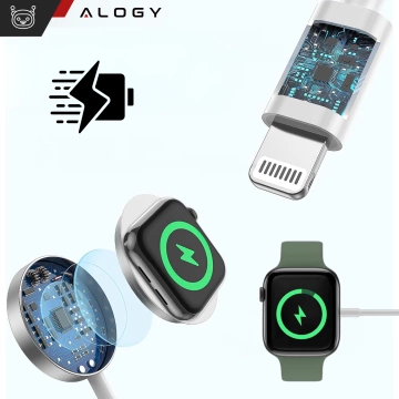 2in1 magnetisches Induktionsladekabel für Apple Watch, iPhone 1M Lightning USB-C-Kabel Alogy White