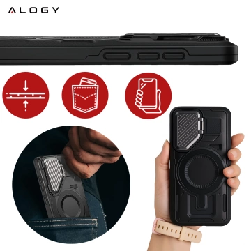 Etui do Samsung Galaxy S25 Case do MagSafe Wzmocniona Pancerna ochrona obiektywów z podstawką obudowa ochronna na telefon Alogy HeavyDuty Mag™️ + Szkło hartowane 