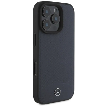 Mercedes-Hülle für iPhone 16 Pro Max 6,9 Zoll, graues Hardcase aus strukturiertem und schlichtem Leder, MagSafe