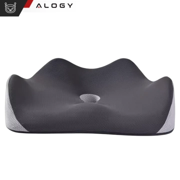 Poduszka ortopedyczna do siedzenia Alogy Seat Pillow do auta na krzesło do biurka siedzisko na fotel z pianką Memory Foam Czarno-szara