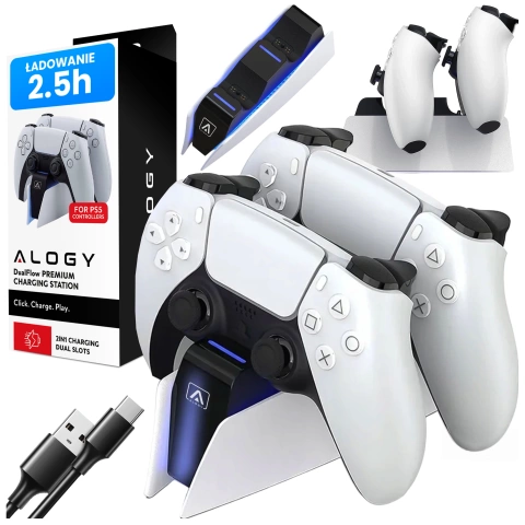 Podwójna stacja dokująca ładująca do kontrolera Pada do PlayStation 5 PS5 do 2 Padów Alogy Biała