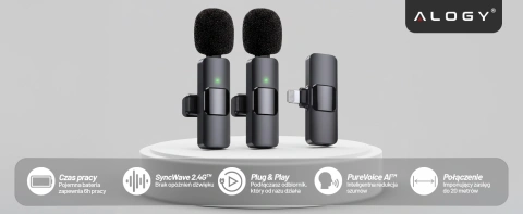 2x mikrofon krawatowy bezprzewodowy Alogy Lightning do Apple iPhone iPad małe mikrofony zestaw dwóch mikrofonów