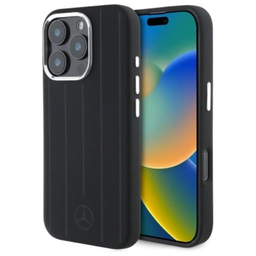 Etui Mercedes do iPhone 16 Pro 6.3" Czarny MagSafe Hardcase Silicone Vertical Tonal Stripes 