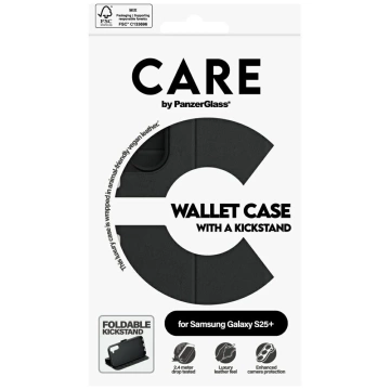Wallet Case für Samsung S25 Schwarz CARE von PanzerGlass Wallet Kickstand
