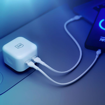 Ładowarka sieciowa uniwersalna kątowa 90° 3mk PD 35W 2x USB-C Type C Hyper Charger biała
