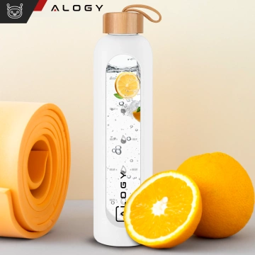 Große Glasflasche, Trinkflasche Alogy Motivational Messbecher 1l 1000ml, Silikonhülle Weiß