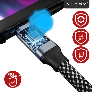 Kabel Zasilający USB-C do Lightning 27W 1m, Szybkie Ładowanie PD, Trwały i Elastyczny Przewód Kompatybilny z iPhone i iPad, Alogy MagiCharge™ – Czarny