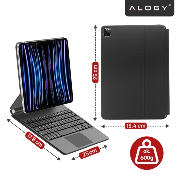 Etui z Klawiaturą do do Apple iPad Pro 11" 2021/2020 iPad Air 10.9" 2022/2020 iPad Air 11" 2024/2025 , Touchpad i Podświetlenie LED, Magnetyczne Mocowanie, Alogy MagnetKeyboard™ Case – Czarne