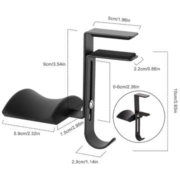 Universalhalter, Aufhänger, Haken für Kopfhörer, Alogie auf dem Schreibtisch, Tischplatte Schwarz