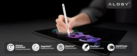 Rysik do Apple iPad Alogy Pencil z funkcją Palm Rejection Pressure Sensing Tilt Magnetyczny USB-C + 3 zapasowe końcówki Biały