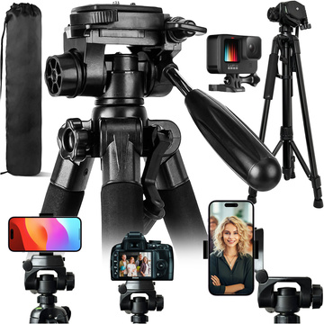 Statyw Fotograficzny Tripod Uniwersalny stojak do Kamer 1/4 uchwyt na telefon aparat 170cm Alogy Czarny