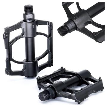 Pedały rowerowe Alogy do roweru szosowego i górskiego platformowe MTB aluminiowe komplet 2szt Aluminium z potrójnym łożyskiem Czarne