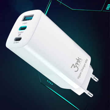 Ładowarka sieciowa 3mk Hyper Charger 65W 2x USB-C Type C USB QC PD 65W Biała