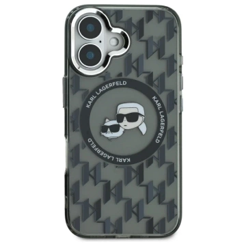 Etui Karl Lagerfeld do iPhone 16 6.1" Czarne MagSafe IML Monogram Karl&Choupette Head 