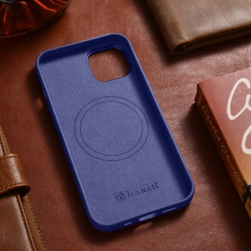Etui na telefon iCarer Case Leather z naturalnej skóry do iPhone 14 Plus jasnofioletowy (kompatybilne z MagSafe) 