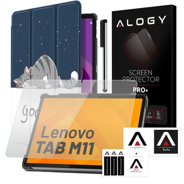Etui do Lenovo Tab K11 / K11E 11” M11 10.95" TB330FU / TB330XU / TB331FC obudowa na tablet Case Alogy Book Cover Sleeping Cat + Szkło + Rysik