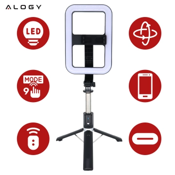 Kijek Selfie Stick Alogy GlowStick™ Pro Tripod Selfie z pilotem i lampą LED do zdjęć makijażu nagrywania filmików długi 132cm Czarny