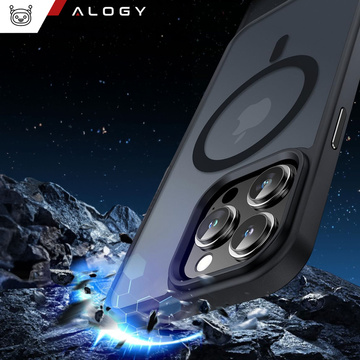 Etui do iPhone 15 Pro MagSafe Matt Case Cover matowe obudowa Alogy Ring pancerne na telefon Czarne + Szkło